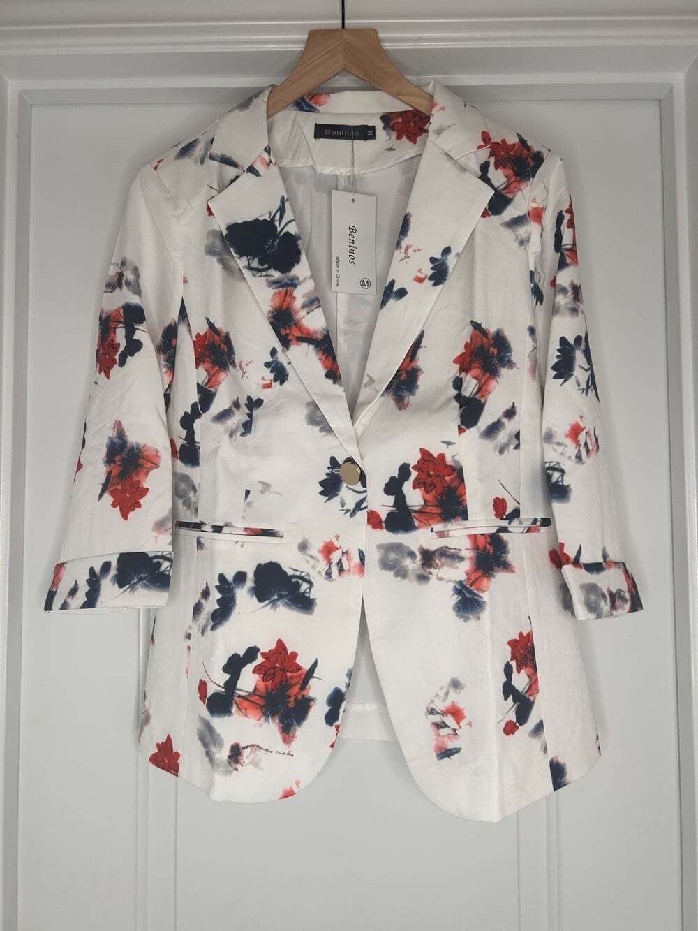Benin’s Floral White Lightweight Blazer Business Casual , M